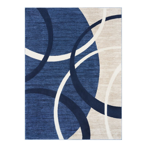 Orren Ellis Cobbins Performance Blue/Cream Rug Wayfair